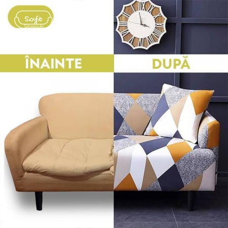 Husa Elastica Pentru Fotoliu/ Canapea/ Coltar - Bej Abstract [2]