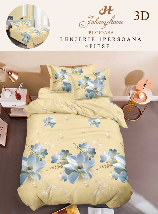 Lenjerie Bumbac Satinat 1 Persoana 3D - Trandafirul Rosu [1]