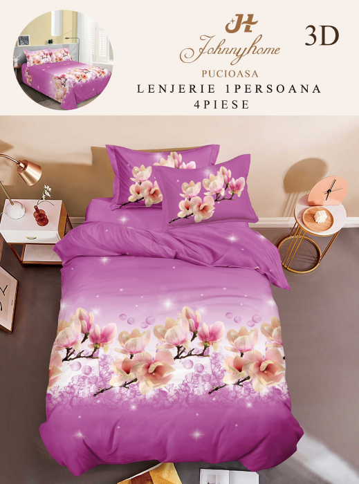 Lenjerie Bumbac Satinat 1 Persoana 3D - Flori De Mar [1]