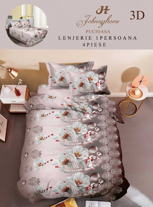 Lenjerie Bumbac Satinat 1 Persoana 3D - Inimioare [1]