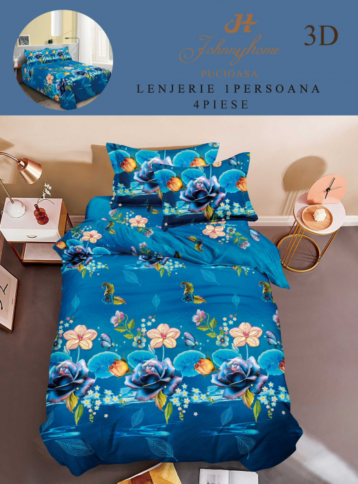 Lenjerie Bumbac Satinat 1 Persoana 3D - Magnolie [1]