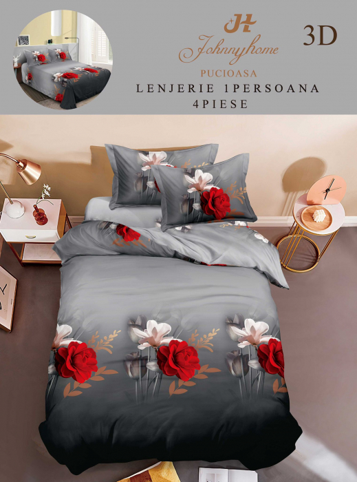 Lenjerie Bumbac Satinat 1 Persoana 3D - I Love You [1]