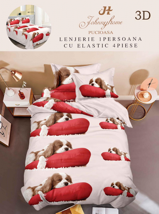 Lenjerie Bumbac Satinat 1 Persoana 3D - Cocker Spaniol Somnoros [1]