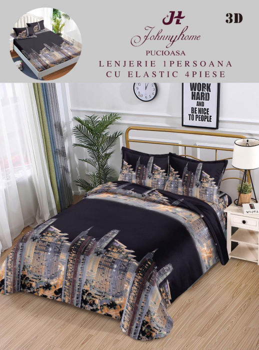 Lenjerie Bumbac Satinat 1 Persoana 3D - New York Oras [1]