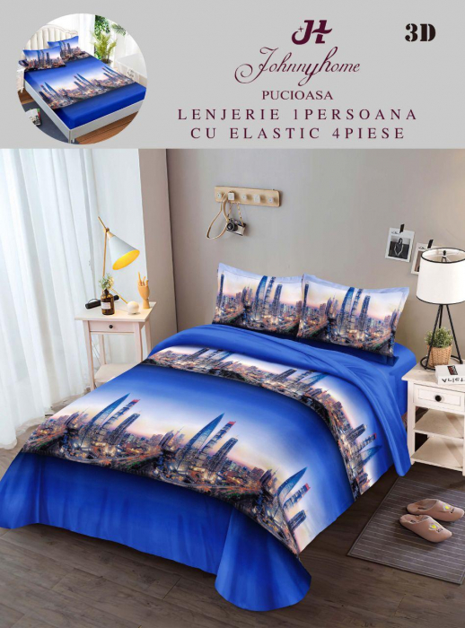 Lenjerie Bumbac Satinat 1 Persoana 3D - Orasul Cu Lumini [1]