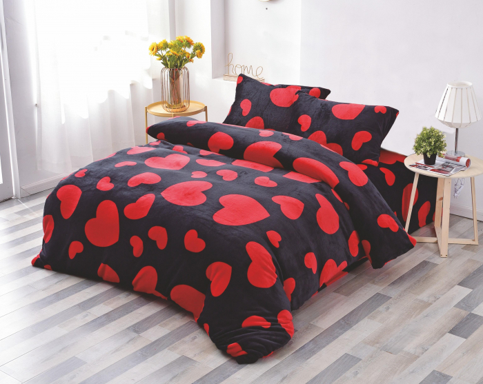 Lenjerie Cocolino 4 Piese Cu Elastic - Negru Cu Inimi Rosii [1]