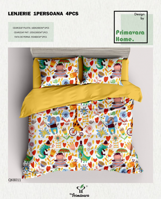Lenjerie De Pat 100% Bumbac 1 Persoana - Animale Safari [1]