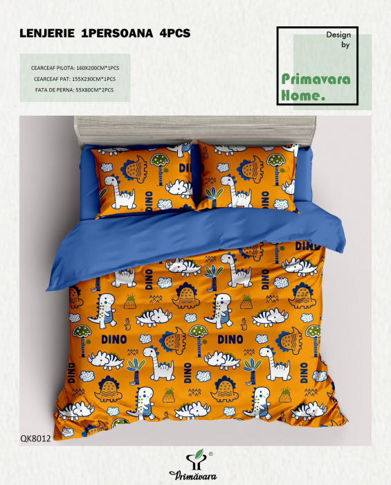 Lenjerie De Pat 100% Bumbac 1 Persoana - Dinozauri [1]