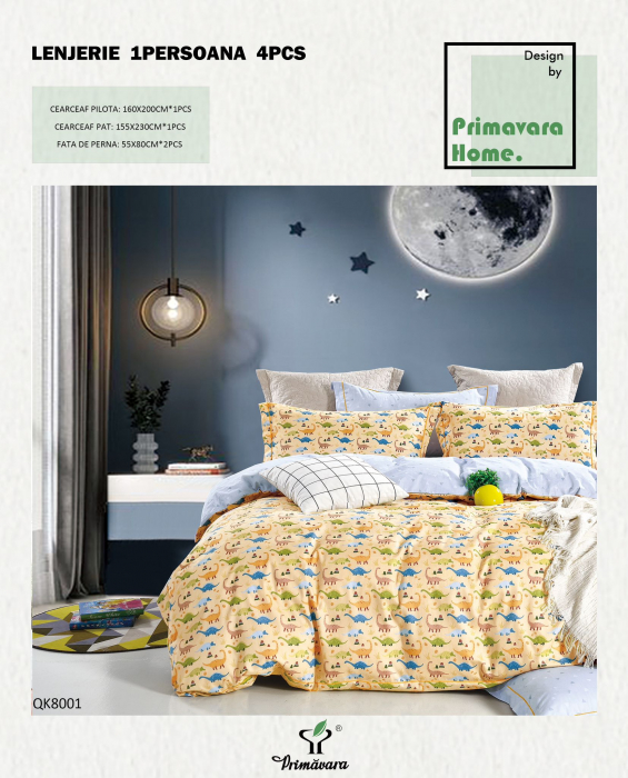 Lenjerie De Pat 100% Bumbac 1 Persoana - Dinozauri Mici [1]