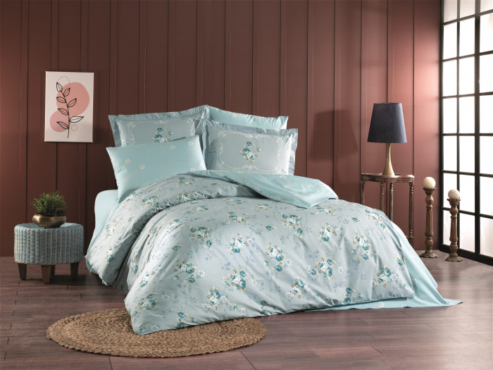 Lenjerie De Pat Bumbac 100% Poplin HOBBY - Buchetele Delicate Bleu [1]