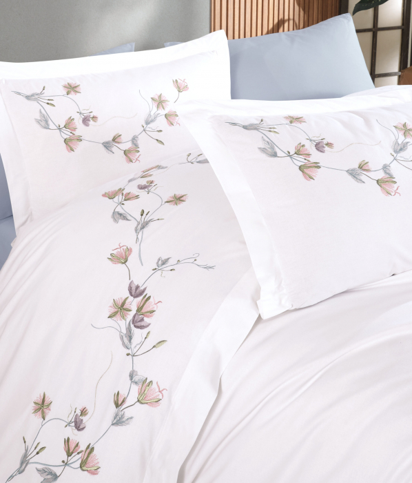 Lenjerie De Pat Bumbac 100% Poplin HOBBY Premium Cu Broderie - Floricele Brodate [2]
