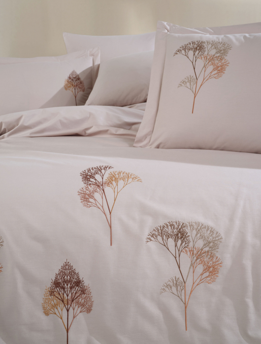Lenjerie De Pat Bumbac 100% Poplin HOBBY Premium Cu Broderie - Frunze Si Floricele Brodate [2]
