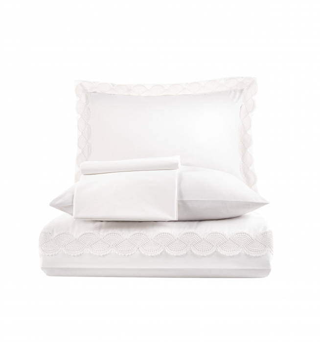 Lenjerie De Pat Bumbac 100% Poplin HOBBY Premium Cu Broderie - Dantela Alba [2]