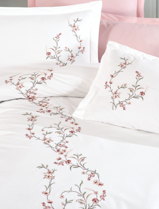 Lenjerie De Pat Bumbac 100% Poplin HOBBY Premium Cu Broderie - Floricele Brodate [3]