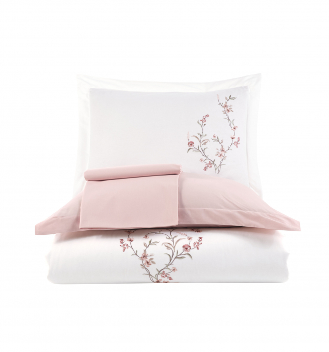 Lenjerie De Pat Bumbac 100% Poplin HOBBY Premium Cu Broderie - Floricele Brodate [2]