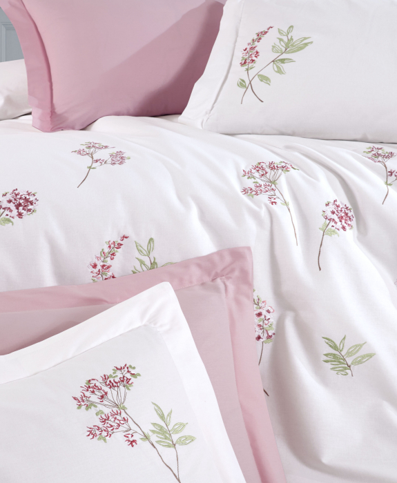 Lenjerie De Pat Bumbac 100% Poplin HOBBY Premium Cu Broderie - Frunze Si Floricele Brodate [3]