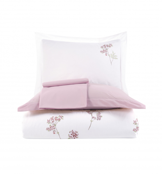 Lenjerie De Pat Bumbac 100% Poplin HOBBY Premium Cu Broderie - Frunze Si Floricele Brodate [2]