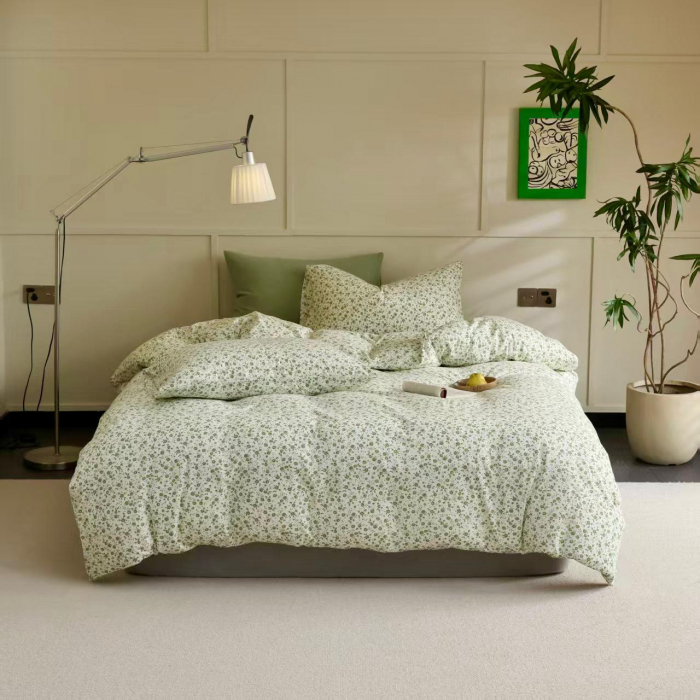 Lenjerie De Pat Bumbac 100% - Verde Cu Mini Floricele [1]