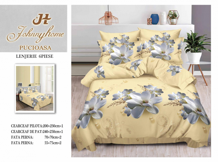 Lenjerie De Pat Bumbac Satinat 3D 6 Piese - Flori De Vanilie [1]
