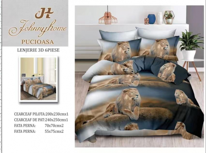Lenjerie De Pat Bumbac Satinat 3D 6 Piese - Regele Leu [1]