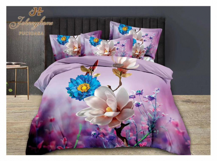 Lenjerie De Pat Bumbac Satinat 3D - Roz Floral [2]