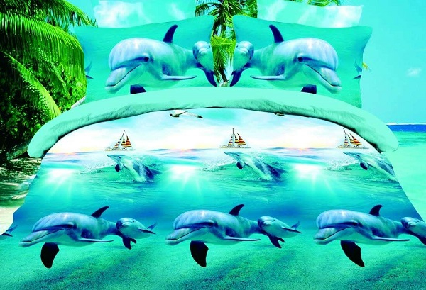 Lenjerie De Pat Bumbac Satinat 3D -  Swimming Delphins [1]