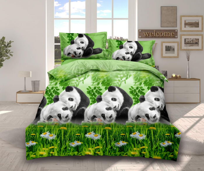 Lenjerie De Pat Bumbac Satinat 3D - Ursuleti Panda [1]