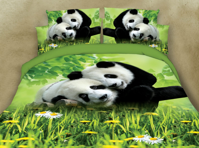 Lenjerie De Pat Bumbac Satinat 3D - Ursuleti Panda [1]