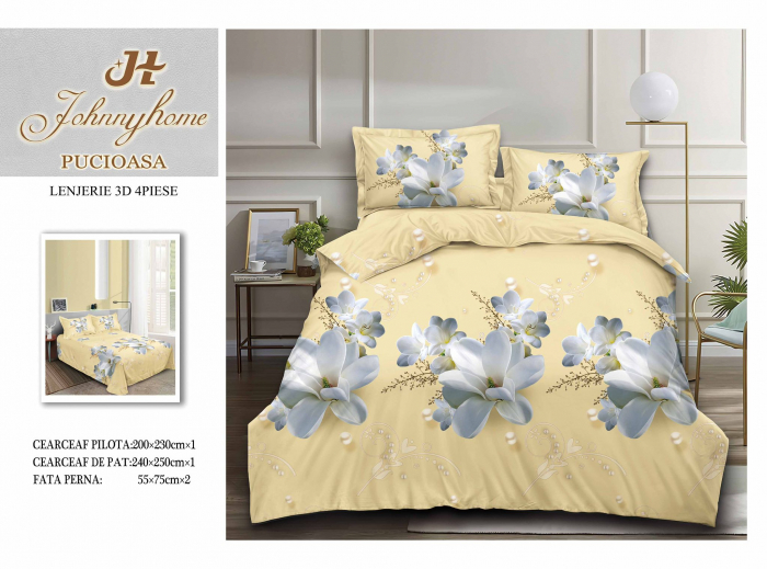 Lenjerie De Pat Bumbac Satinat 3D - White Flower [1]