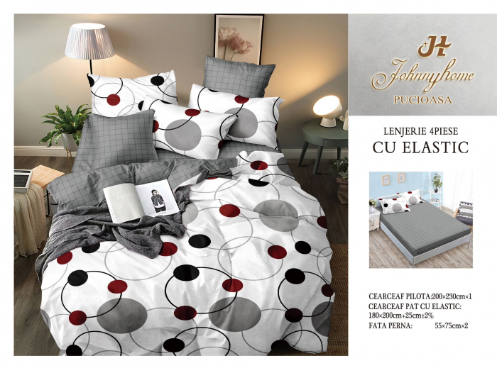 Lenjerie De Pat Bumbac Satinat Cu Elastic - Cercuri [1]