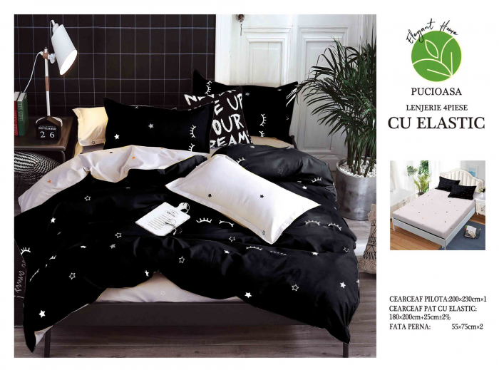 Lenjerie De Pat Bumbac Satinat Cu Elastic - Stelute Si Gene [1]