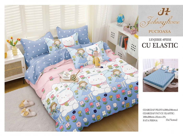 Lenjerie De Pat Bumbac Satinat Cu Elastic - Ursulet [1]