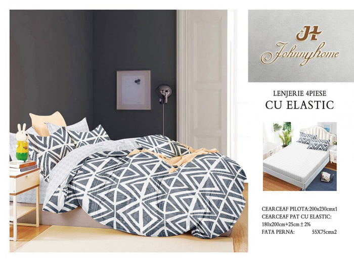 Lenjerie De Pat Bumbac Satinat Cu Elastic - Zig Zag [1]