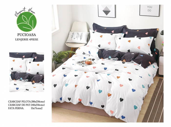 Lenjerie De Pat Bumbac Satinat Superior - Colorful Hearts [1]
