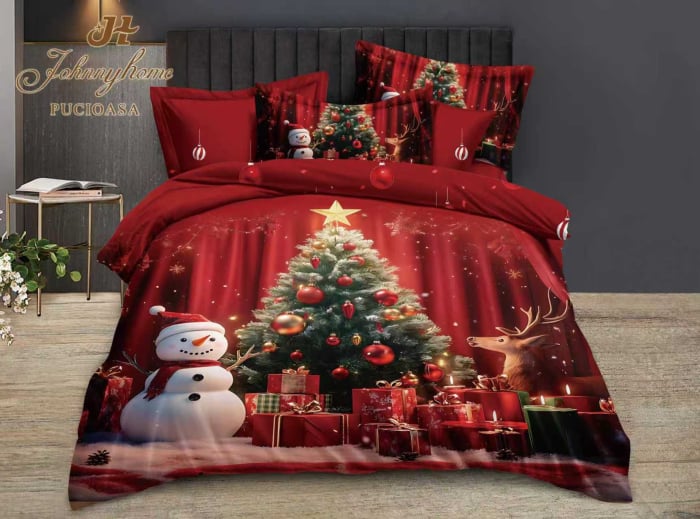 Lenjerie De Pat Bumbac Tip Finet Model Craciun - Cadouri Sub Brad [1]