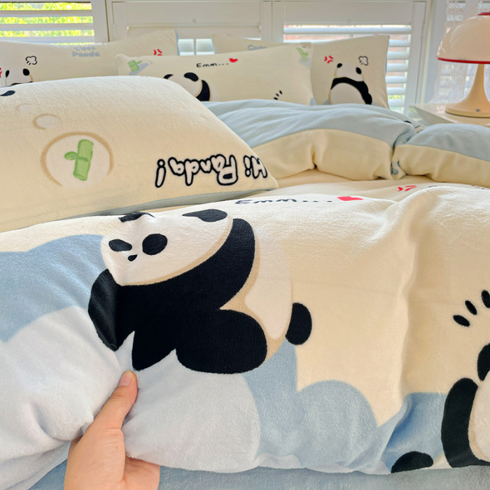 Lenjerie De Pat Cocolino 4 Piese Cu Cearceaf Pat Mare - Bleu Cu Ursuleti Panda [10]