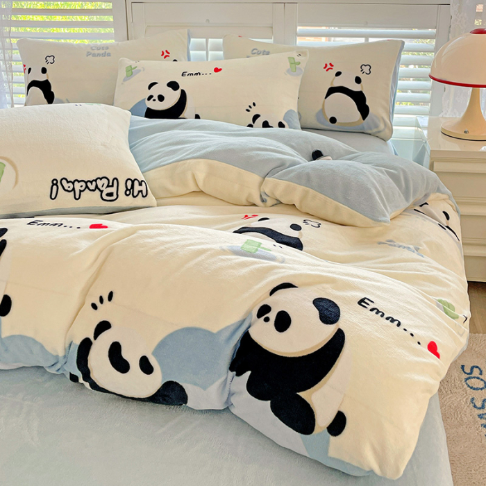 Lenjerie De Pat Cocolino 4 Piese Cu Cearceaf Pat Mare - Bleu Cu Ursuleti Panda [12]