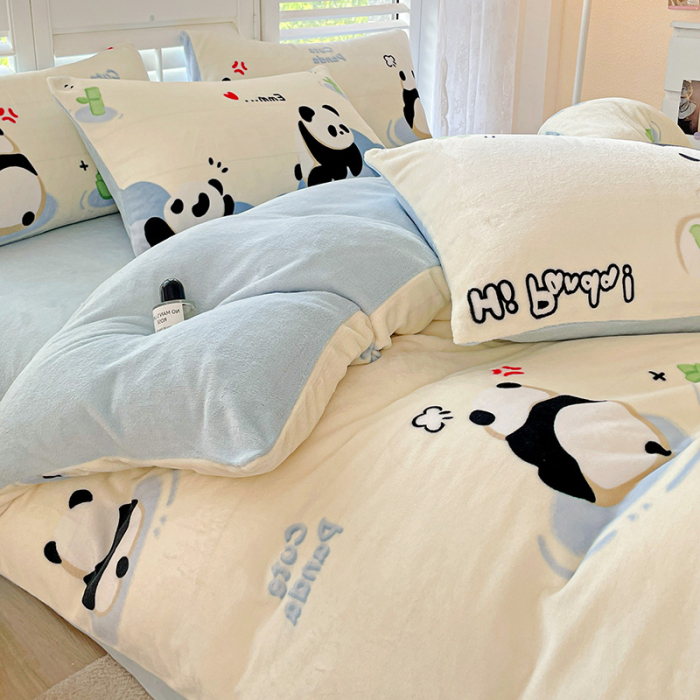 Lenjerie De Pat Cocolino 4 Piese Cu Cearceaf Pat Mare - Bleu Cu Ursuleti Panda [11]