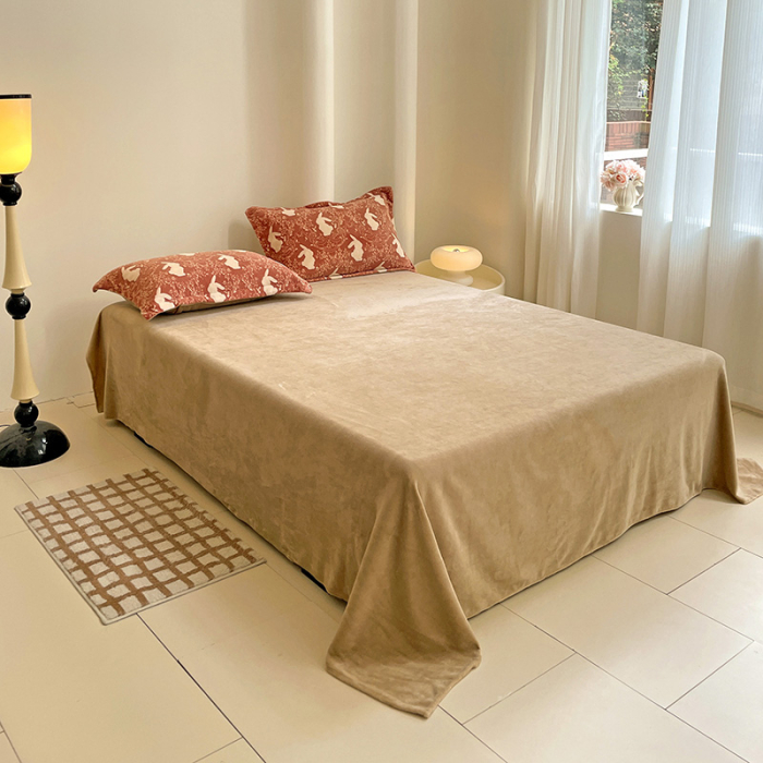 Lenjerie De Pat Cocolino 4 Piese Cu Cearceaf Pat Mare - Caramiziu Cu Iepurasi [3]