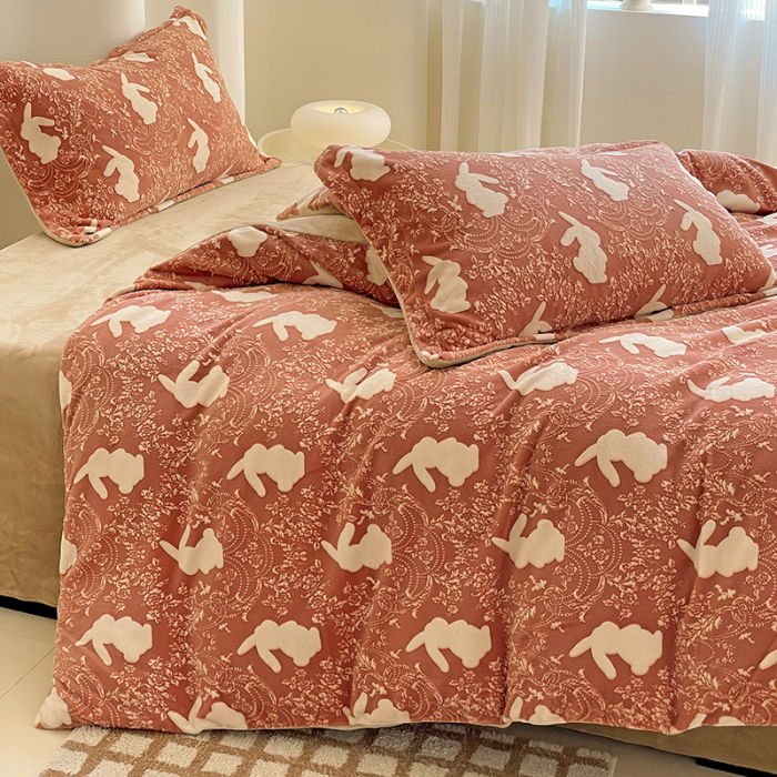 Lenjerie De Pat Cocolino 4 Piese Cu Cearceaf Pat Mare - Caramiziu Cu Iepurasi [18]