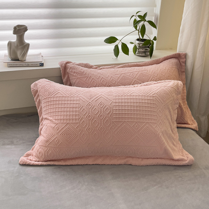 Lenjerie De Pat Cocolino 4 Piese Cu Cearceaf Pat Mare - Gri Si Roz In Relief [3]