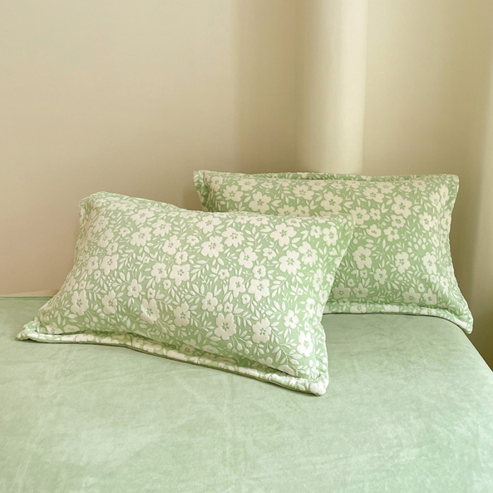 Lenjerie De Pat Cocolino 4 Piese Cu Cearceaf Pat Mare - Verde Menta Cu Flori [2]