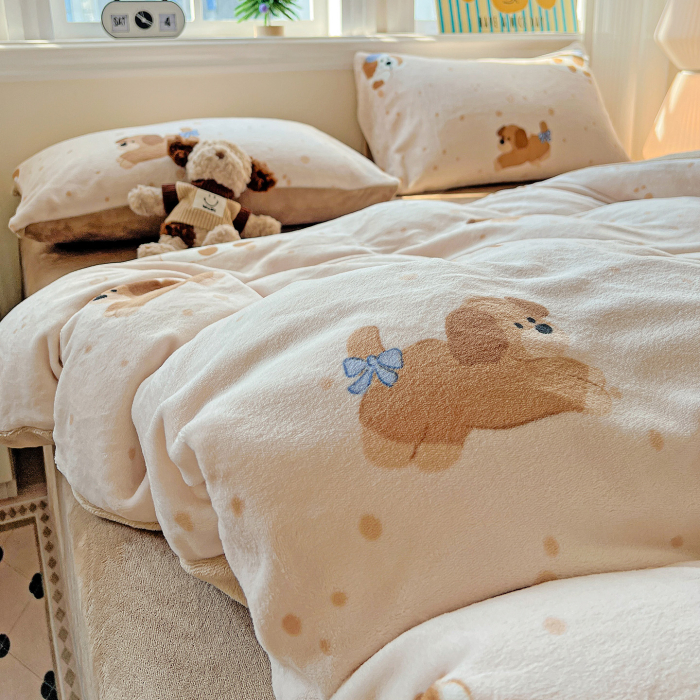 Lenjerie De Pat Cocolino 4 Piese Cu Elastic - Bej Cu Catei [17]