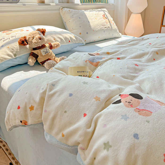 Lenjerie De Pat Cocolino 4 Piese Cu Elastic - Bleu Cu Catei [13]