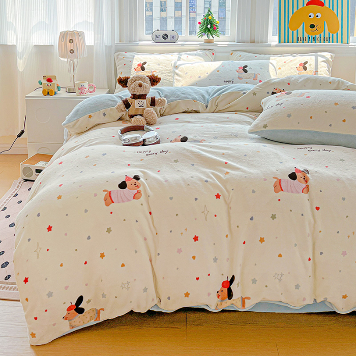 Lenjerie De Pat Cocolino 4 Piese Cu Elastic - Bleu Cu Catei [3]