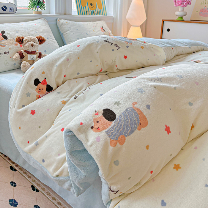 Lenjerie De Pat Cocolino 4 Piese Cu Elastic - Bleu Cu Catei [10]