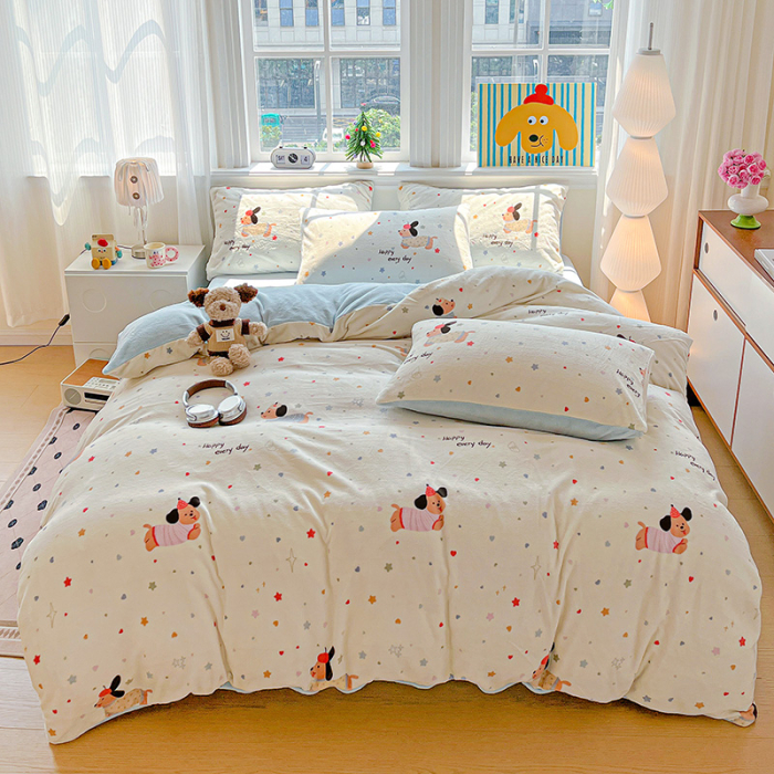 Lenjerie De Pat Cocolino 4 Piese Cu Elastic - Bleu Cu Catei [1]