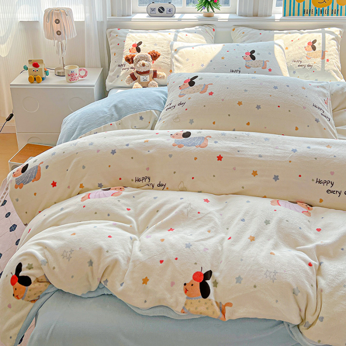 Lenjerie De Pat Cocolino 4 Piese Cu Elastic - Bleu Cu Catei [8]