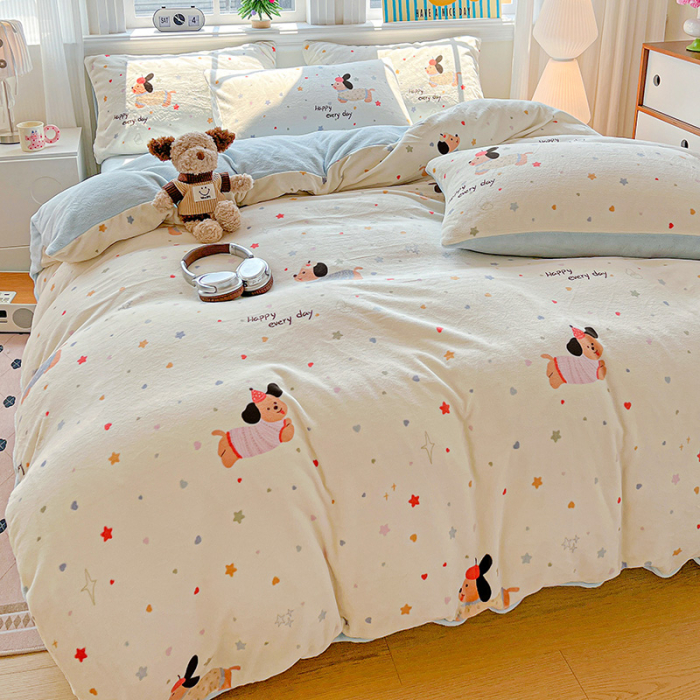 Lenjerie De Pat Cocolino 4 Piese Cu Elastic - Bleu Cu Catei [4]