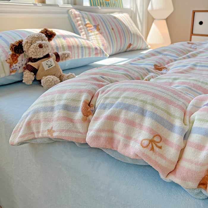 Lenjerie De Pat Cocolino 4 Piese Cu Elastic - Bleu Cu Catei Si Dungi [13]